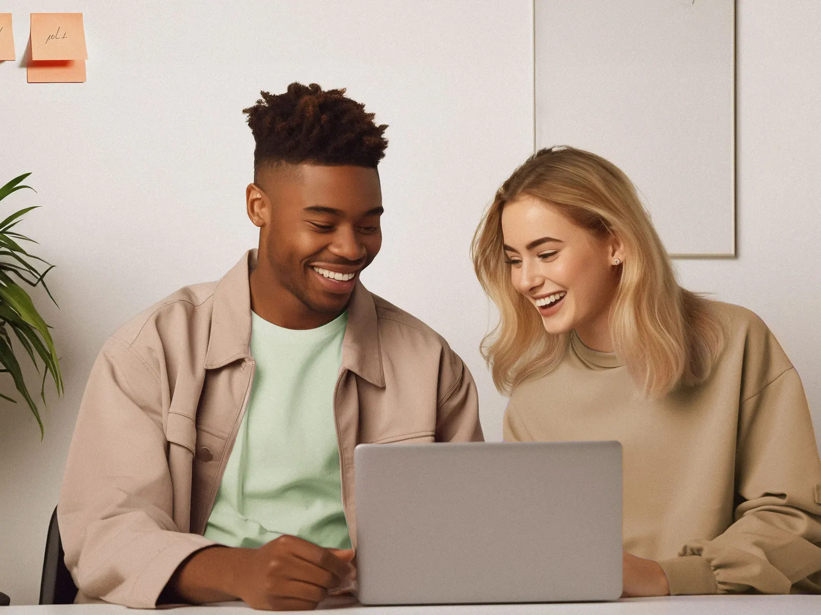 Duas pessoas colaborando diante de um notebook